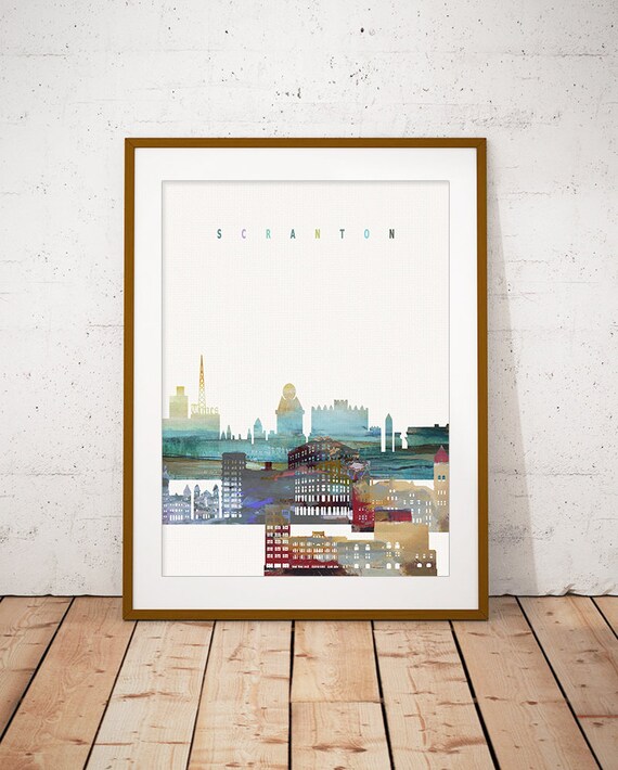 Scranton Pennsylvania Watercolor Skyline Tower Home Decor Poster