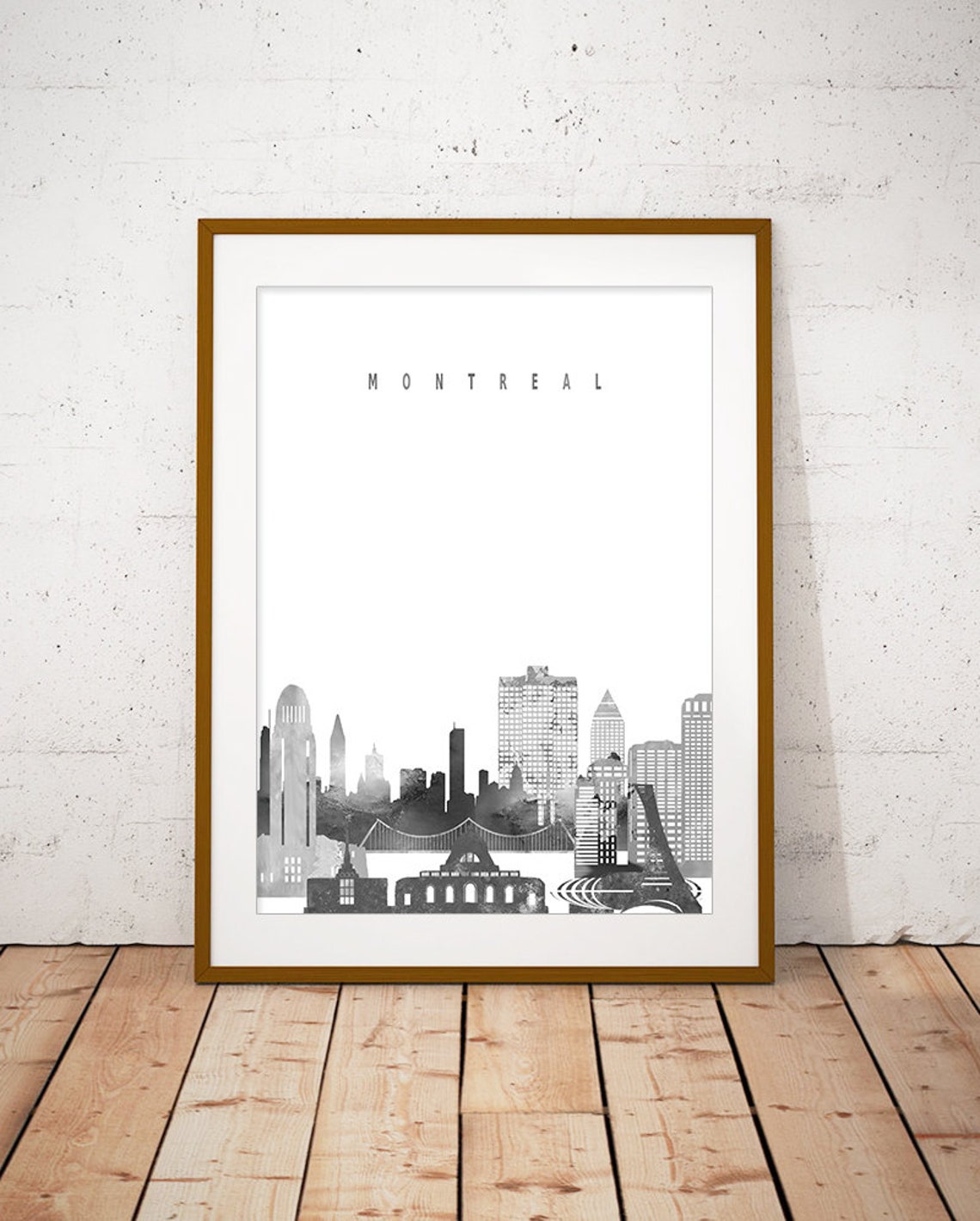 Montreal Canada Black and White Minimalist City Skyline Wall Art