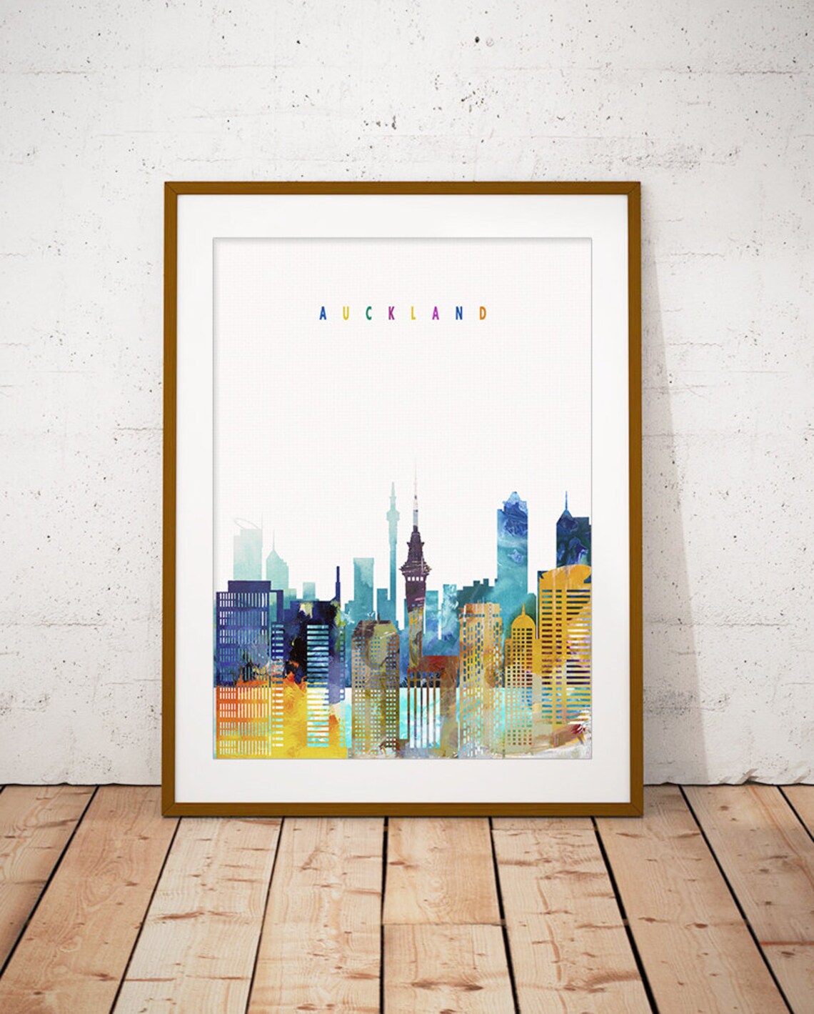 Auckland Watercolor City Skyline New Zealand Print Decor Modern Gift