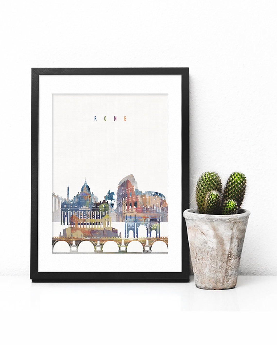 Rome Italy Watercolor Skyline Colosseum Ancient Decor Poster - Image 2