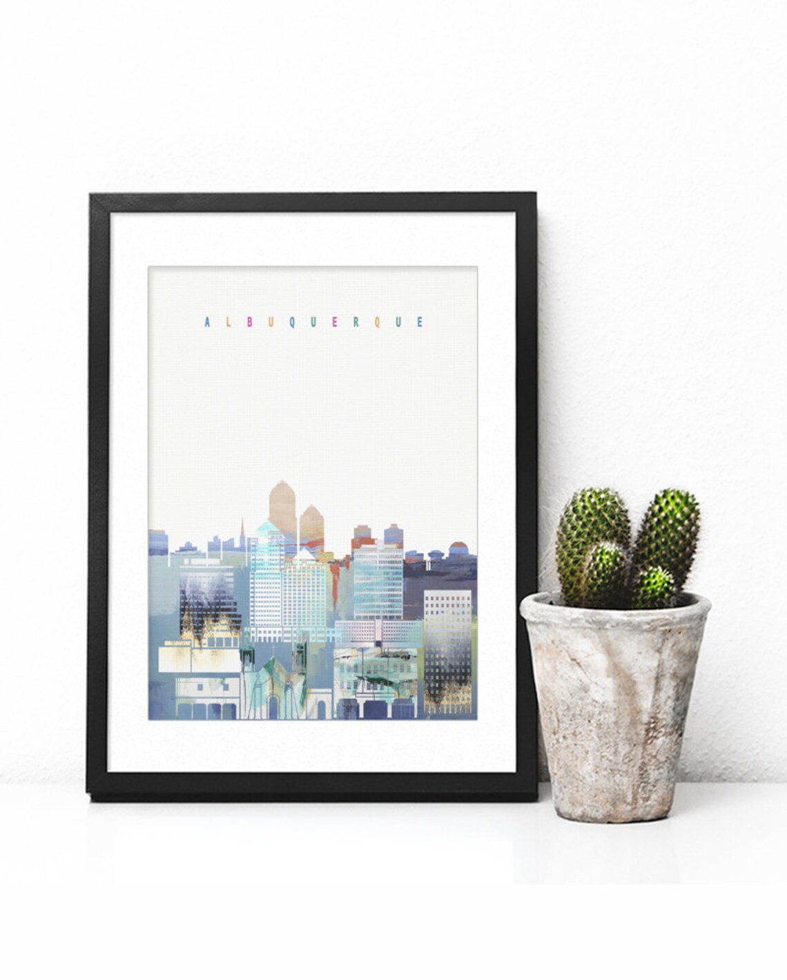 Albuquerque New Mexico Blue Watercolor Skyline Art Modern Home Decor Poster - Image 2