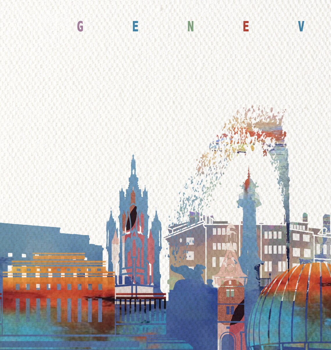Geneva Switzerland Watercolor Skyline Fountain Cityscape Poster - Image 2