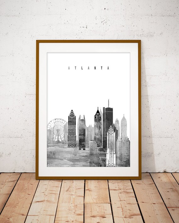 Atlanta Georgia Black White Ferris Wheel Skyline Art Modern Home Decor Poster