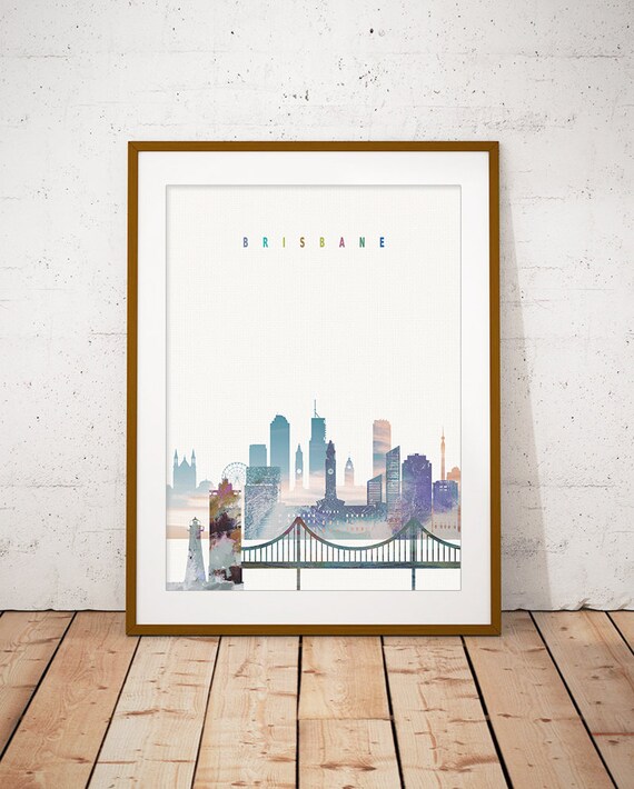 Brisbane Watercolor City Skyline Australia Print Home Decor Gift