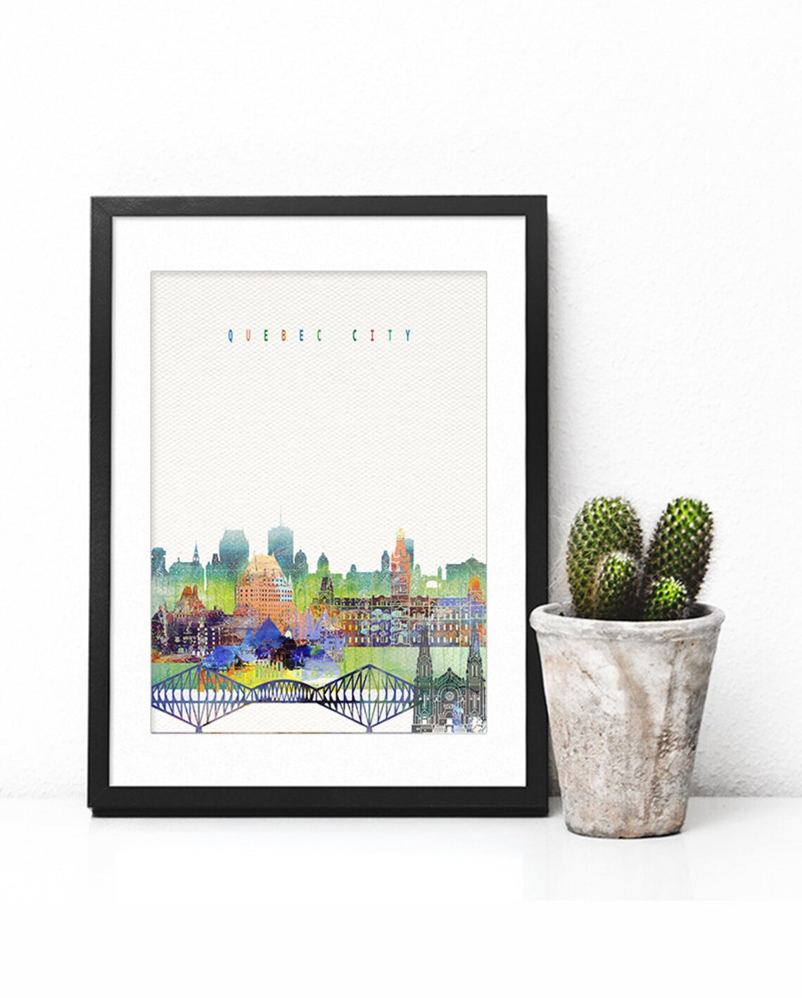 Quebec City Canada Watercolor Skyline Bridge Landmark Poster - Image 2