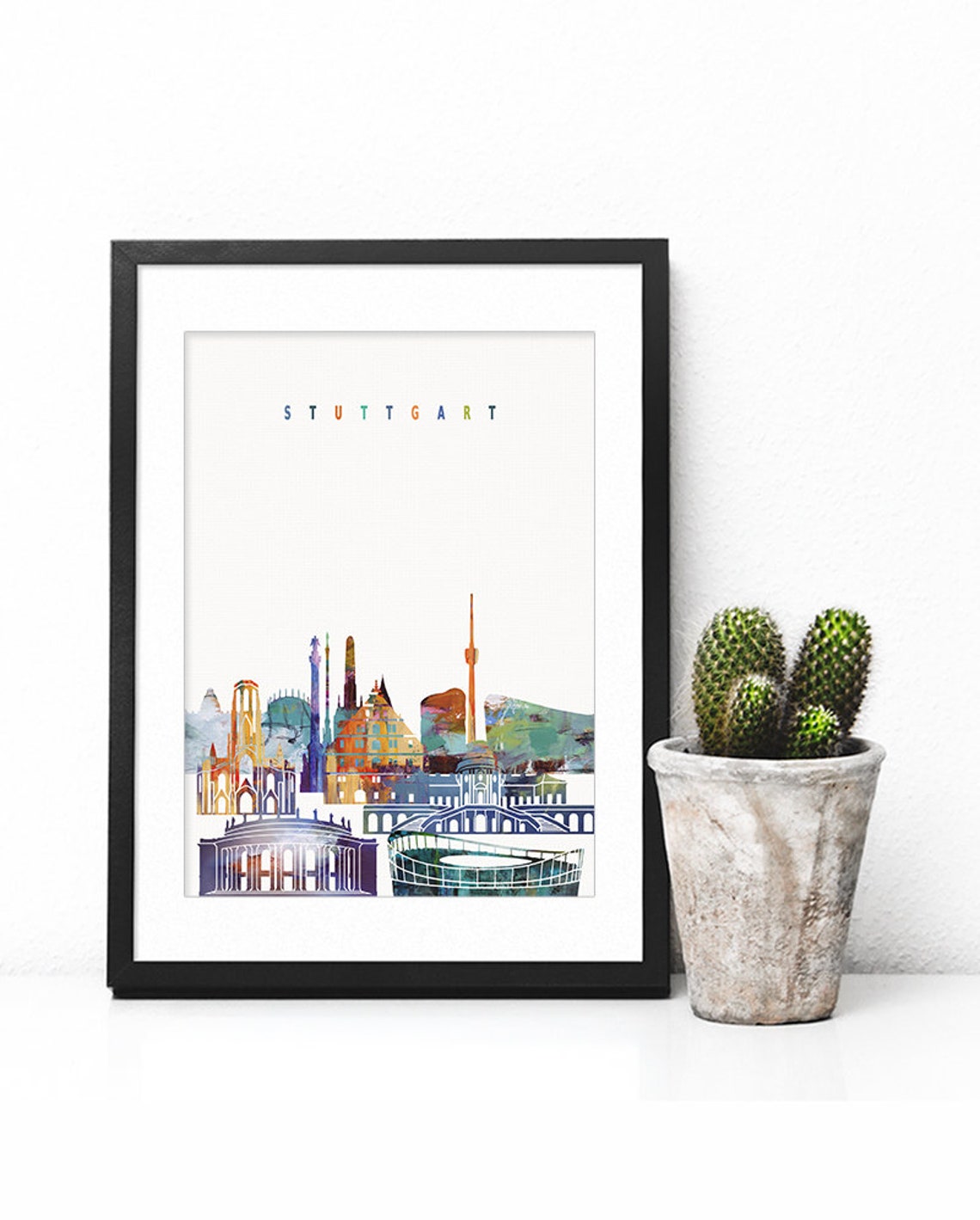 Stuttgart Skyline Vibrant Watercolor City Panorama Art Poster - Image 2