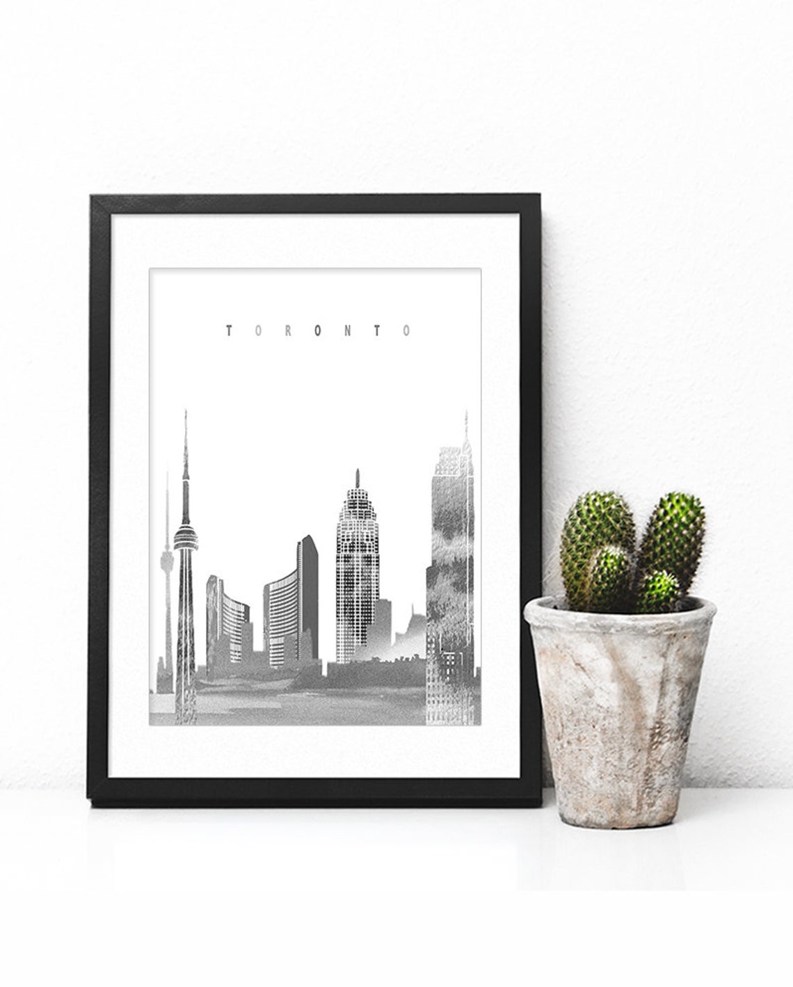 Toronto Canada CN Tower Black and White Watercolor Skyline Poster - Image 2