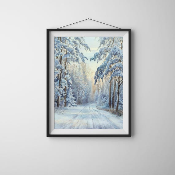 Winter Forest Wall Art Snowy Landscape Rustic Cabin Decor Nordic Nature Print Cozy Seasonal Artwork