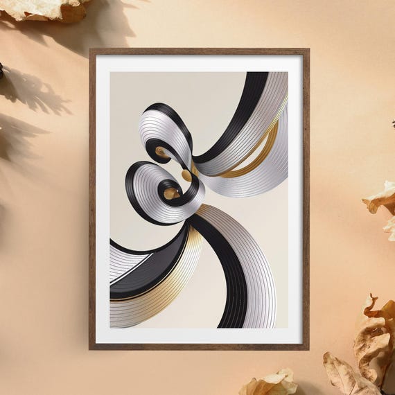 Metallic Abstract Wall Art Black Gold Modern Contemporary Geometric Print Luxury Home Decor