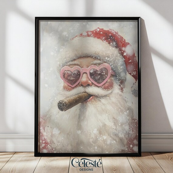 Vintage Santa Claus Portrait Red Coat Moody Christmas Wall Art