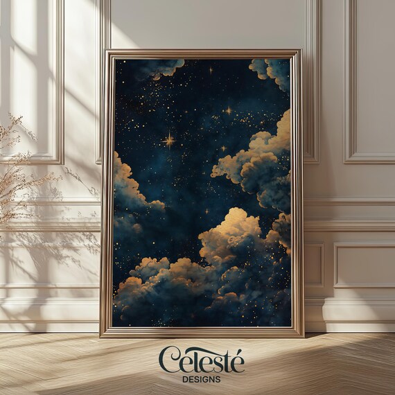 Starry Night Sky Print Abstract Celestial Painting