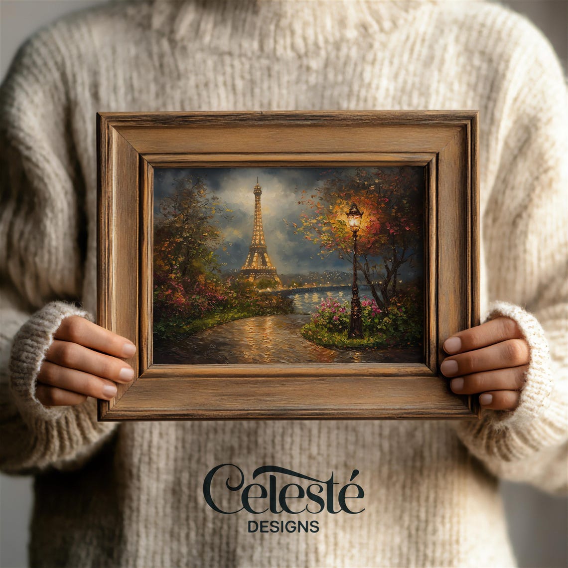 Paris Eiffel Tower Night Impressionist Romantic Cityscape Poster