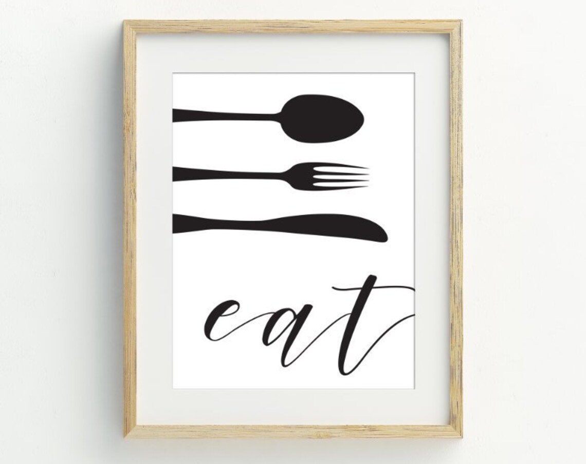 Eat Print Kitchen Wall Art, Minimalist Cutlery