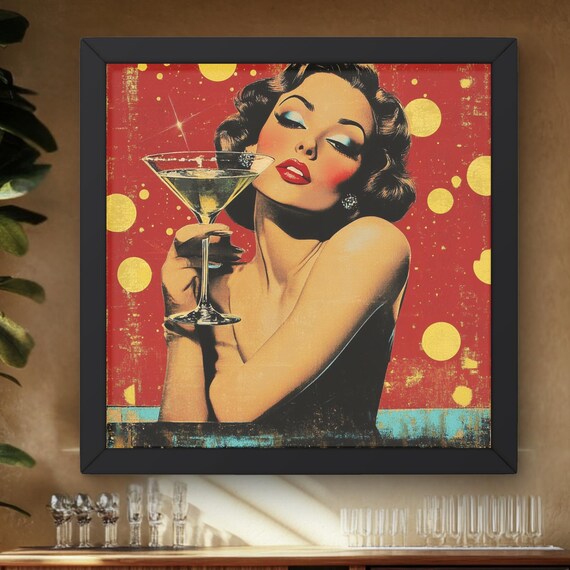 Retro Glam Woman Martini Vintage Red Cocktail Pop Lounge Poster