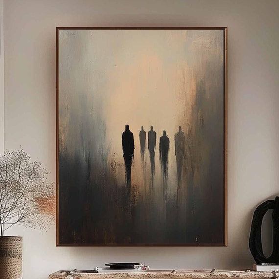 Beige Wabisabi Painting Beige Black Abstract Painting Figure Wall Painting Black Minimalist Wall Decor Beige Black Wall Art