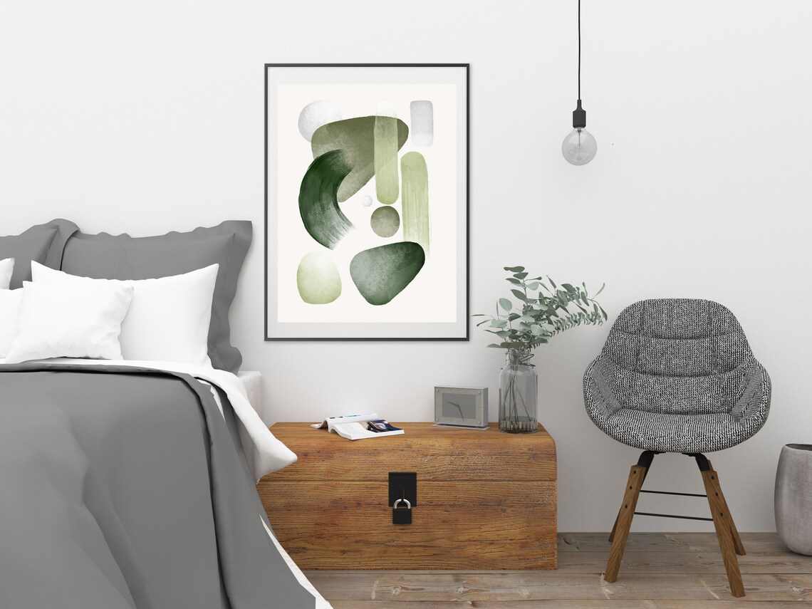 Sage Green Abstract Watercolor Shapes Modern Neutral Poster Art - Image 2