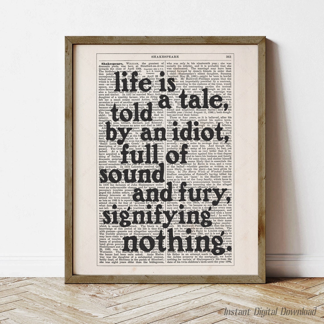 Shakespeare Life Is A Tale Told By An Idiot Macbeth Quote Poster