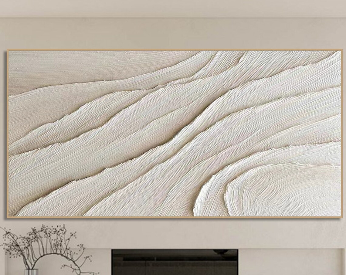 3D Ivory Minimalist Painting, Wabi Sabi Living Room Art - Image 3