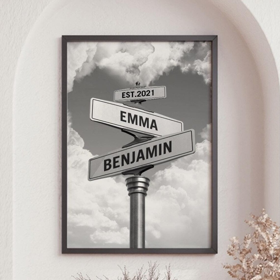 Engagement Street Sign Poster, Wedding Gift Art Print