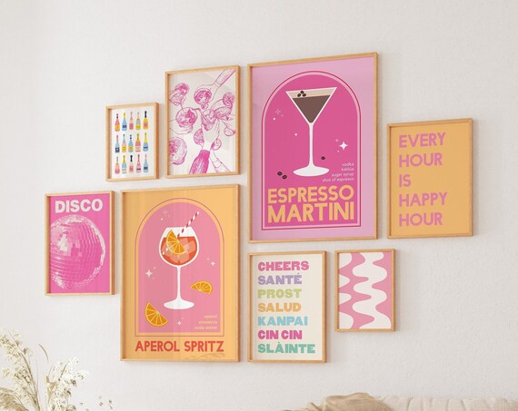 Bar Cart 8 Pink Cocktail Decor Gallery Bundle Espresso Martini Poster
