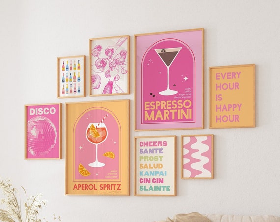 Bar Cart Gallery Wall Art 10 Printables Cute Pink Orange Dorm Room Art Trendy Gallery Wall Art Cocktail Prints