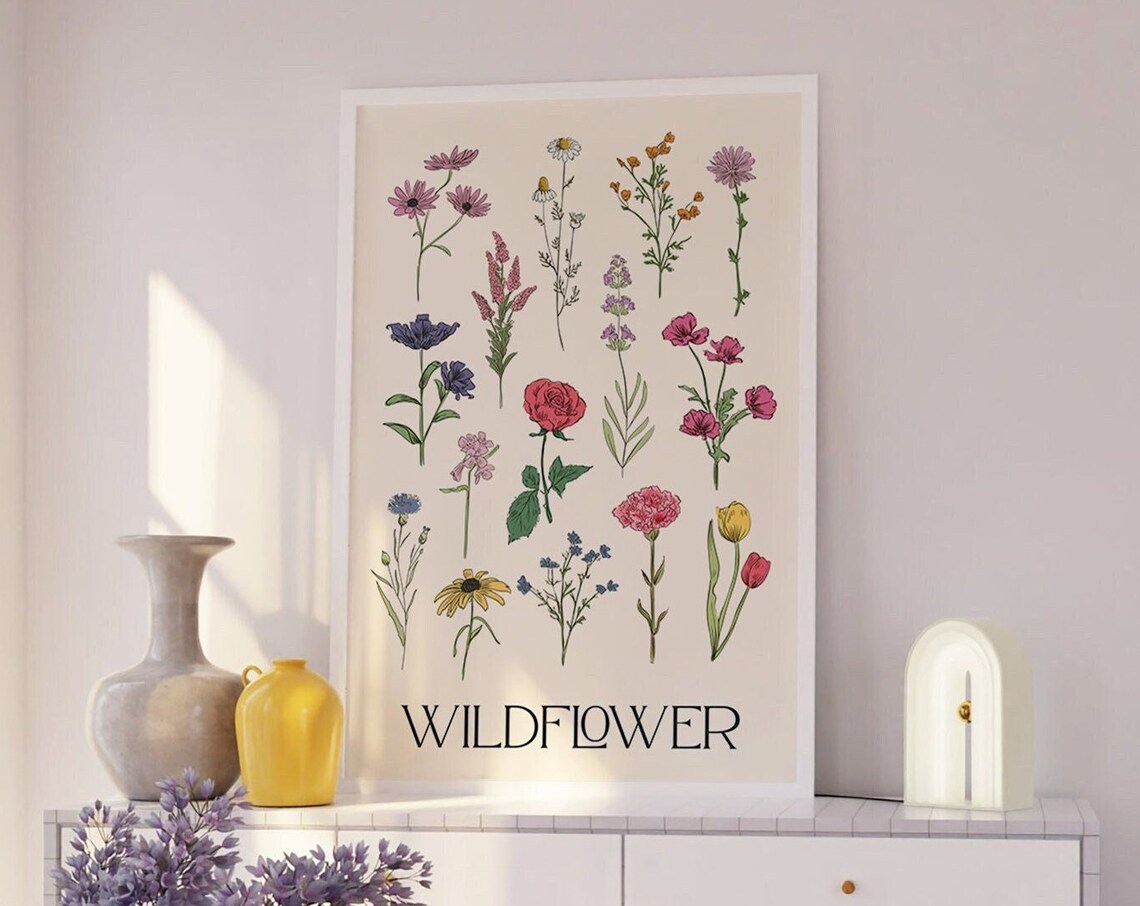 Wildflower Botanical Illustration Vintage Floral Chart Art Poster