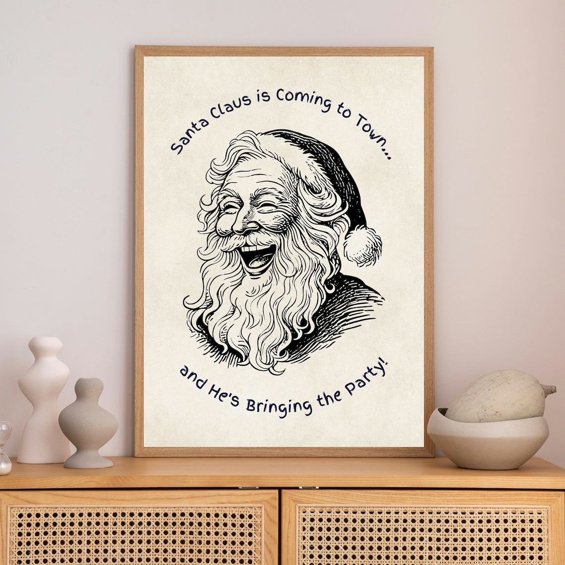 Santa Claus Is Coming to Town Vintage Laughing Party Christmas Poster - Image 2