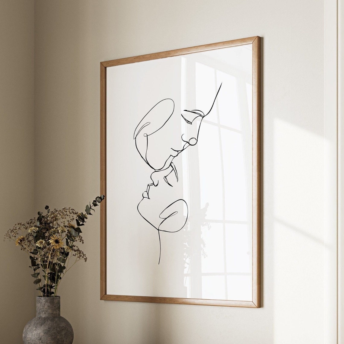 Modern Romantic Line Art Couple Kissing Minimalist Wall Poster - Image 2