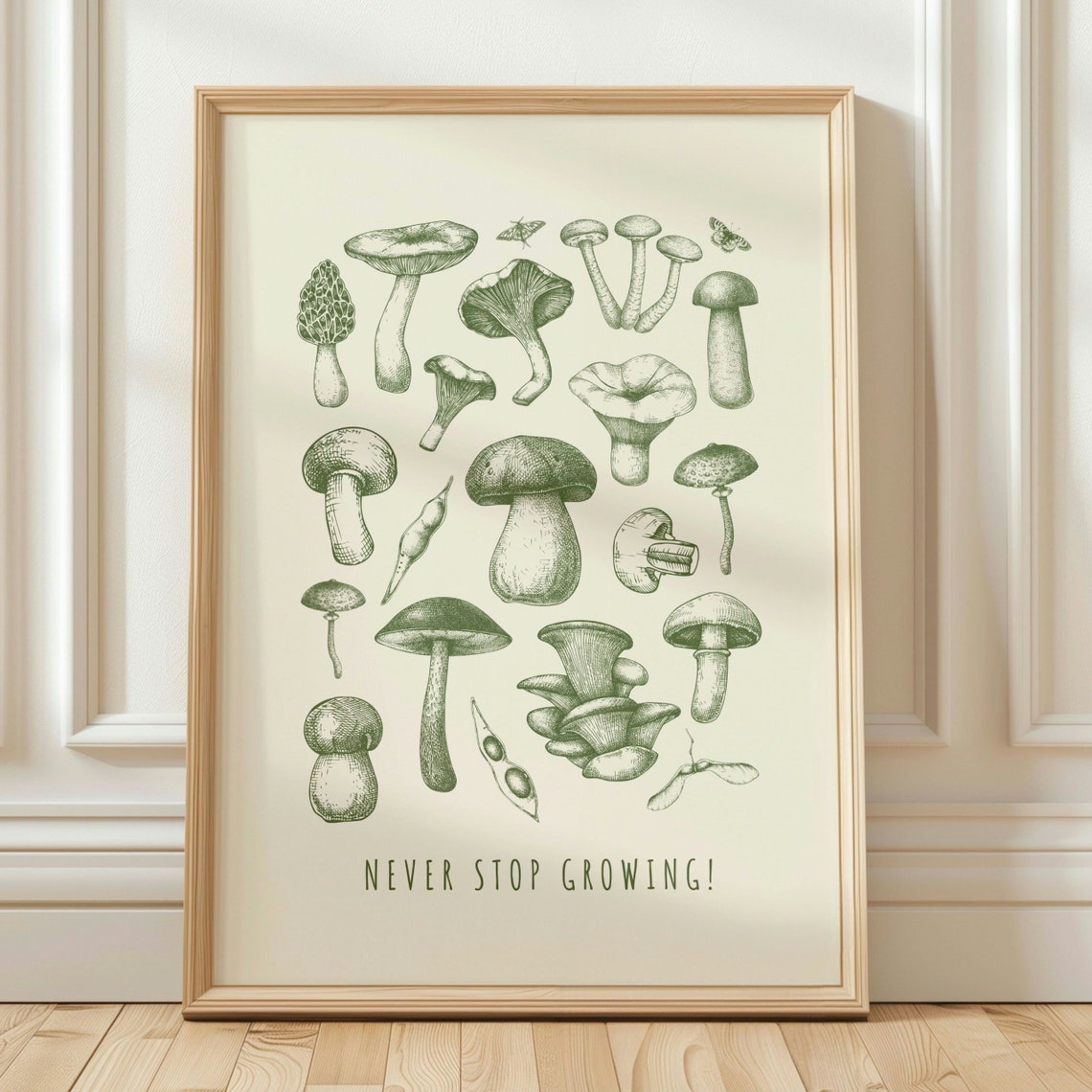 Never Stop Growing Vintage Mushroom Botanical Illustration Print