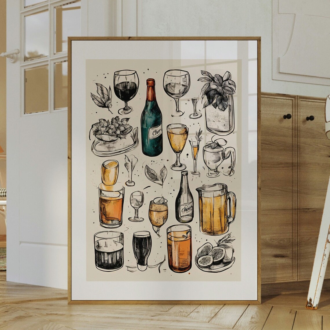 Retro Vintage Cocktail Glasses Sketch Collection Bar Wall Print - Image 3