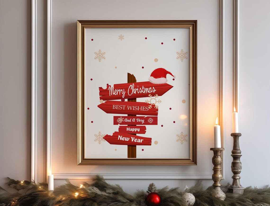 Festive Christmas Wall Art Print, Rustic Holiday Sign