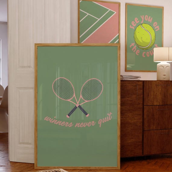 Hand Drawn Tennis Poster, Vintage Preppy Decor