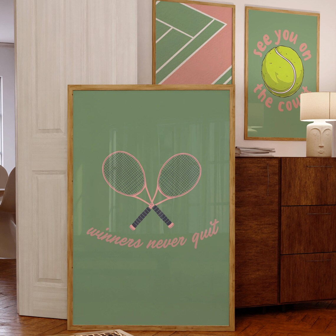 Hand Drawn Tennis Poster, Vintage Preppy Decor