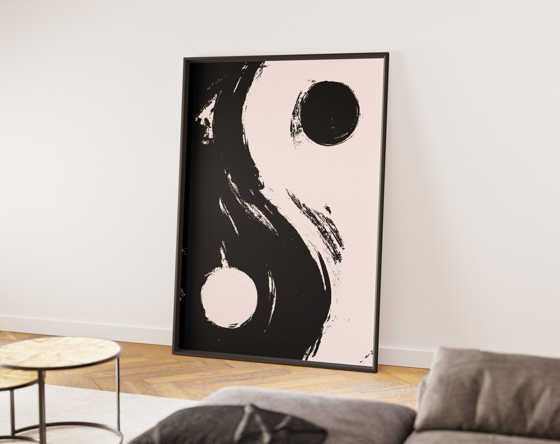 Yin Yang Brushstroke Black Cream Zen Abstract Spiritual Art Poster