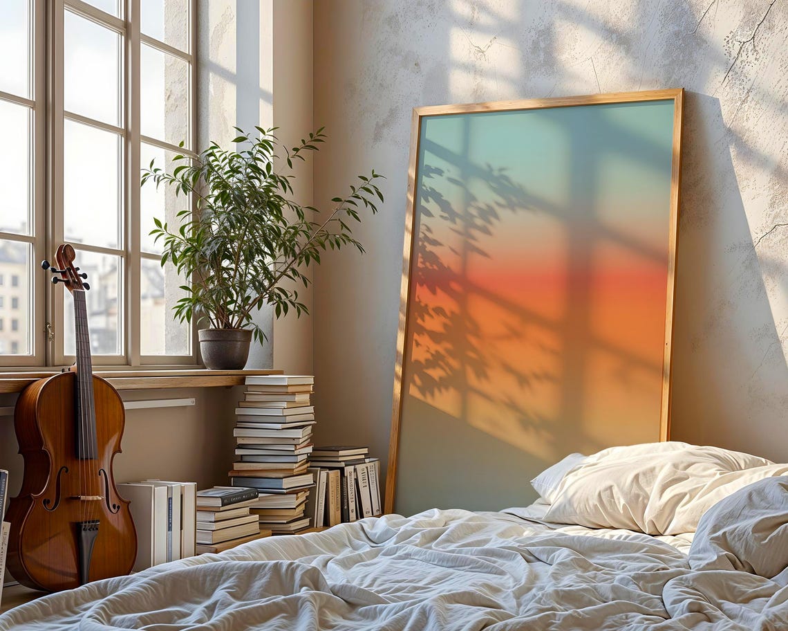 Golden Hour Gradient Print Teal Orange Minimalist Sunset Ombre Decor