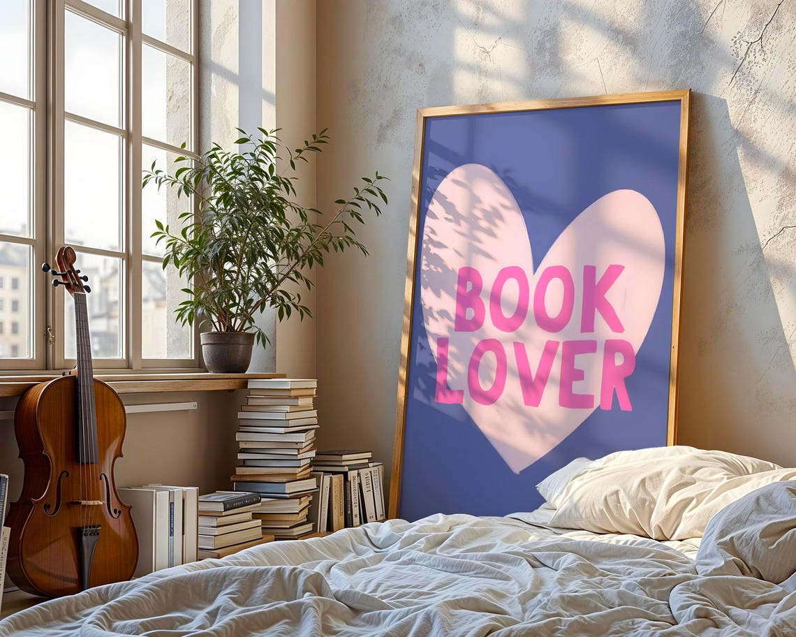 Book Lover Pink Heart Typography Reader Gift Reading Nook Poster