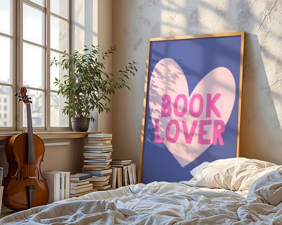 Book Lover Pink Heart Typography Reader Gift Reading Nook Poster