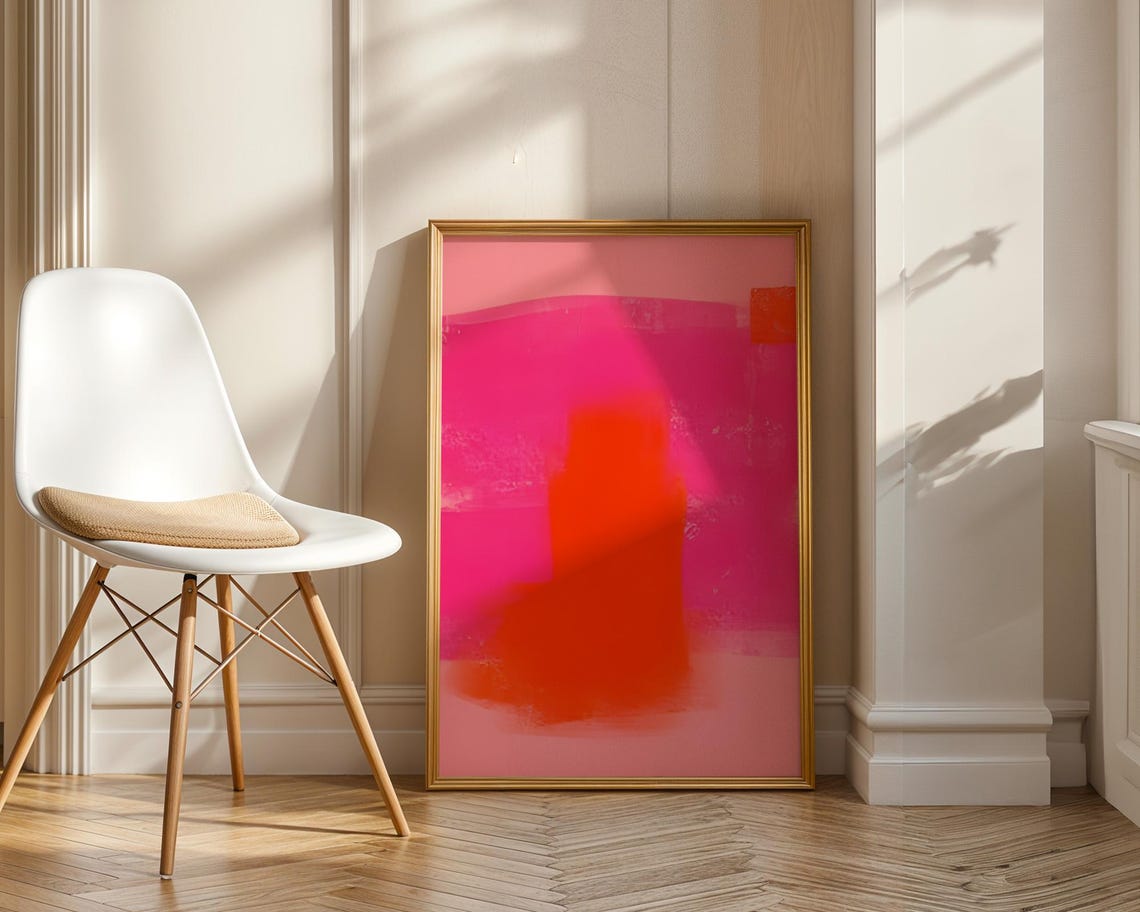 Hot Pink Red Color Field Blocks Bold Modern Abstract Art Poster