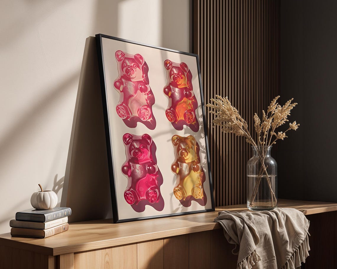 Colorful Gummy Bear Quartet Retro Pop Candy Sweet Treat Poster