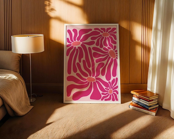 Groovy Daisy Melting Flowers Seventies Hot Pink Retro Floral Wall Poster