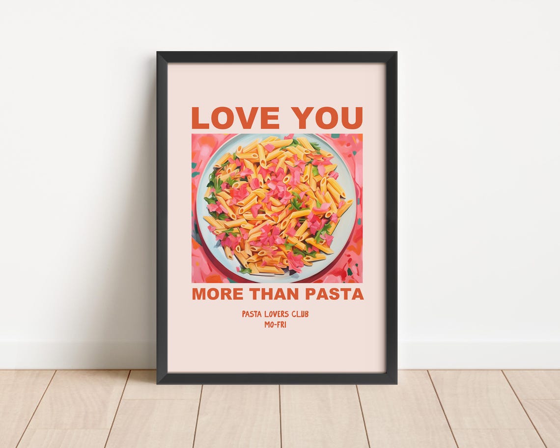 Retro Love You More Than Pasta Penne Lovers Club Kitchen Poster