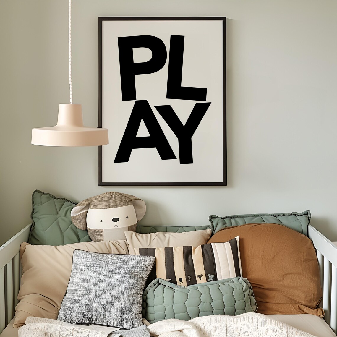 Play Bold Black Typography Poster Minimalist Playroom Kids Room Decor