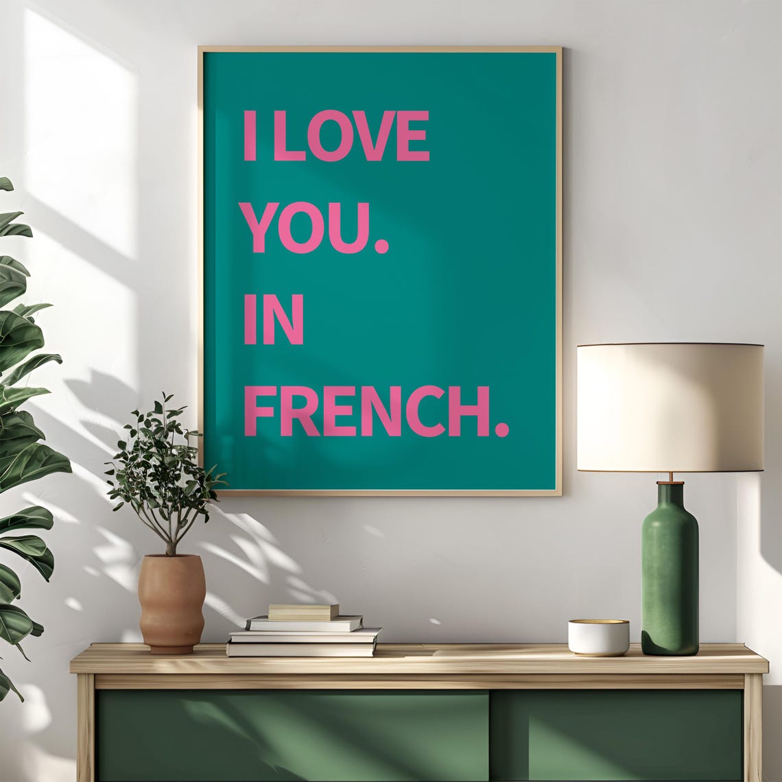 I Love You In French Bold Pink Teal Romantic Typography Poster - Image 4