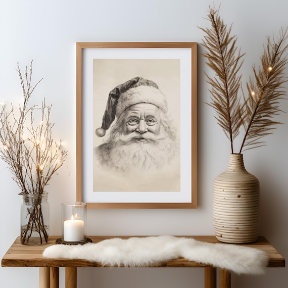 Vintage Santa Sketch Print, Christmas Hallway Decor