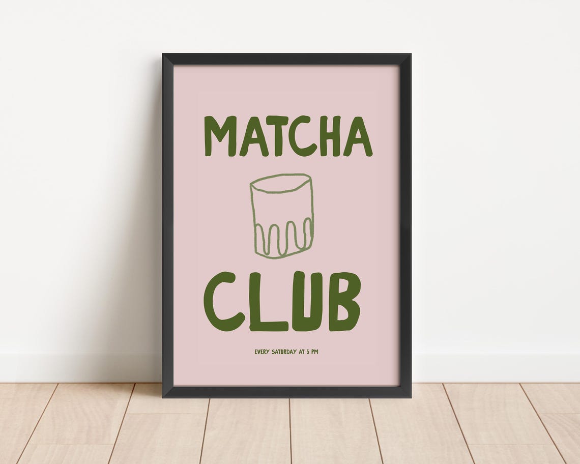Matcha Club Doodle Every Saturday at 5 PM Green Pink Kitchen Poster - Image 3