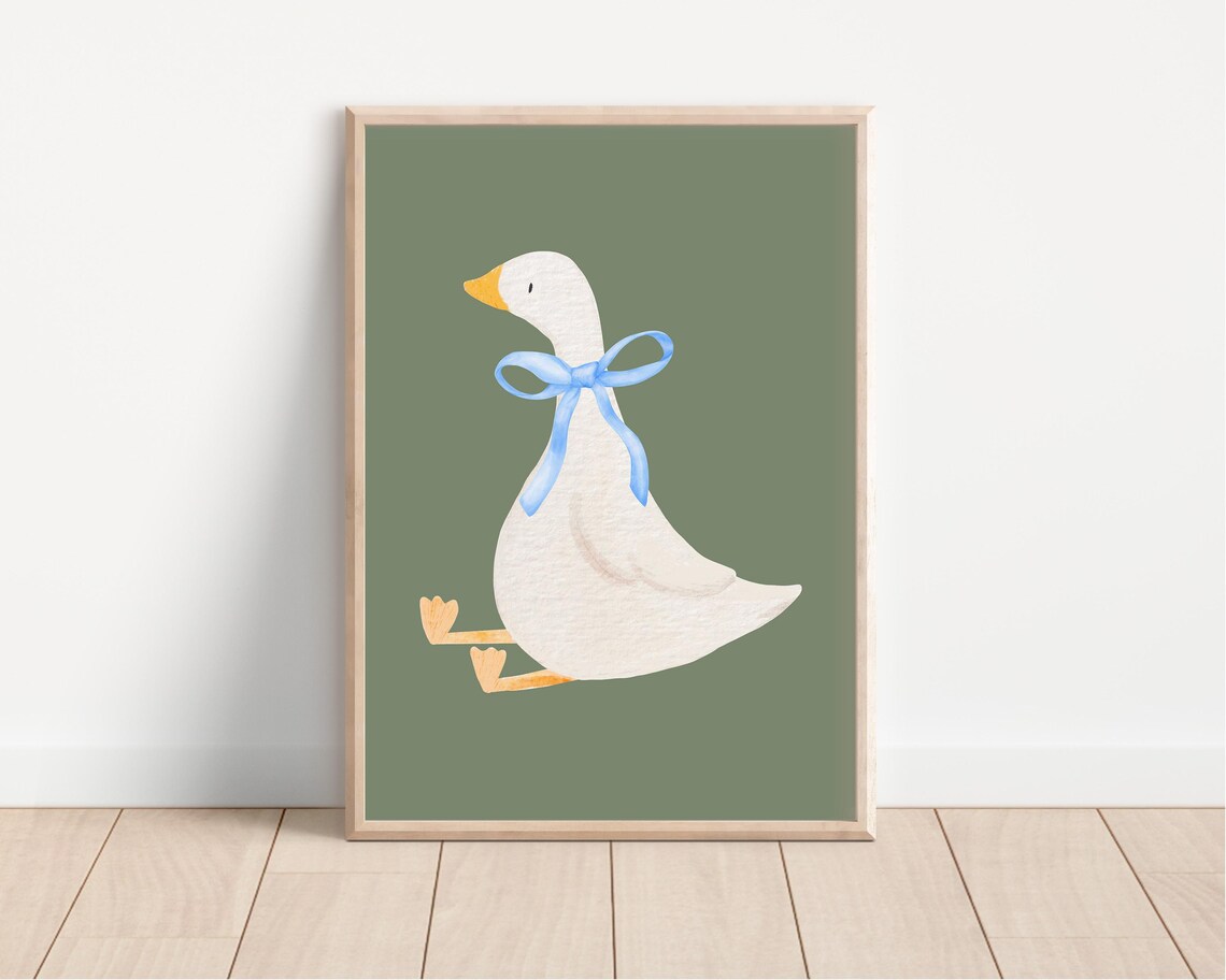 Cute Goose Nursery Art Sage Green Kids Baby Room Animal Print - Image 3