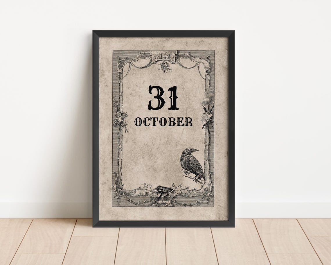 Vintage 31 October Halloween Crow Antique Gothic Style Poster - Image 3