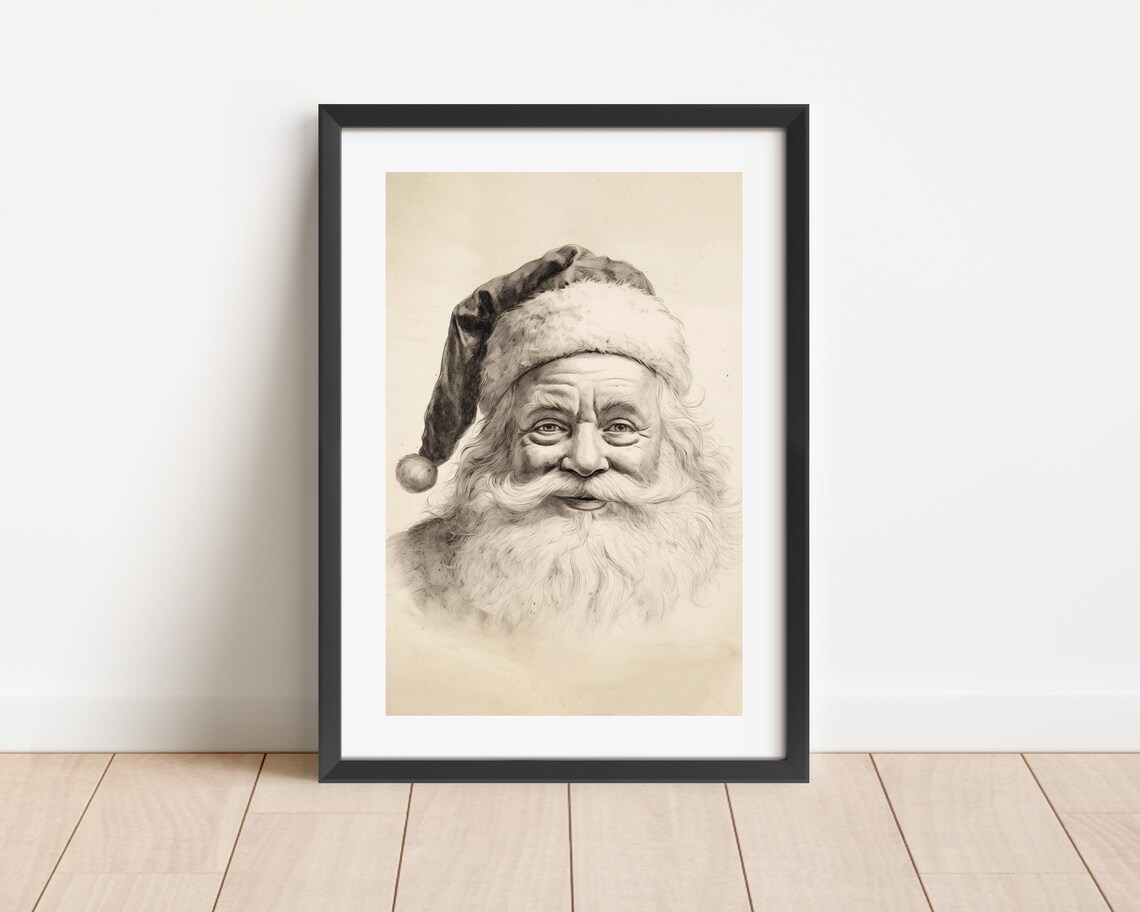 Vintage Santa Sketch Print, Christmas Hallway Decor - Image 3