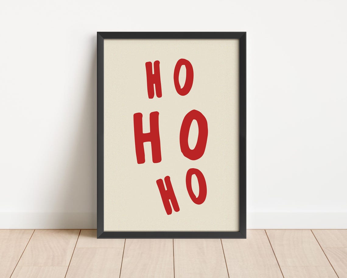 Bold Ho Ho Ho Red Chunky Block Letters Playful Cream Christmas Poster - Image 3