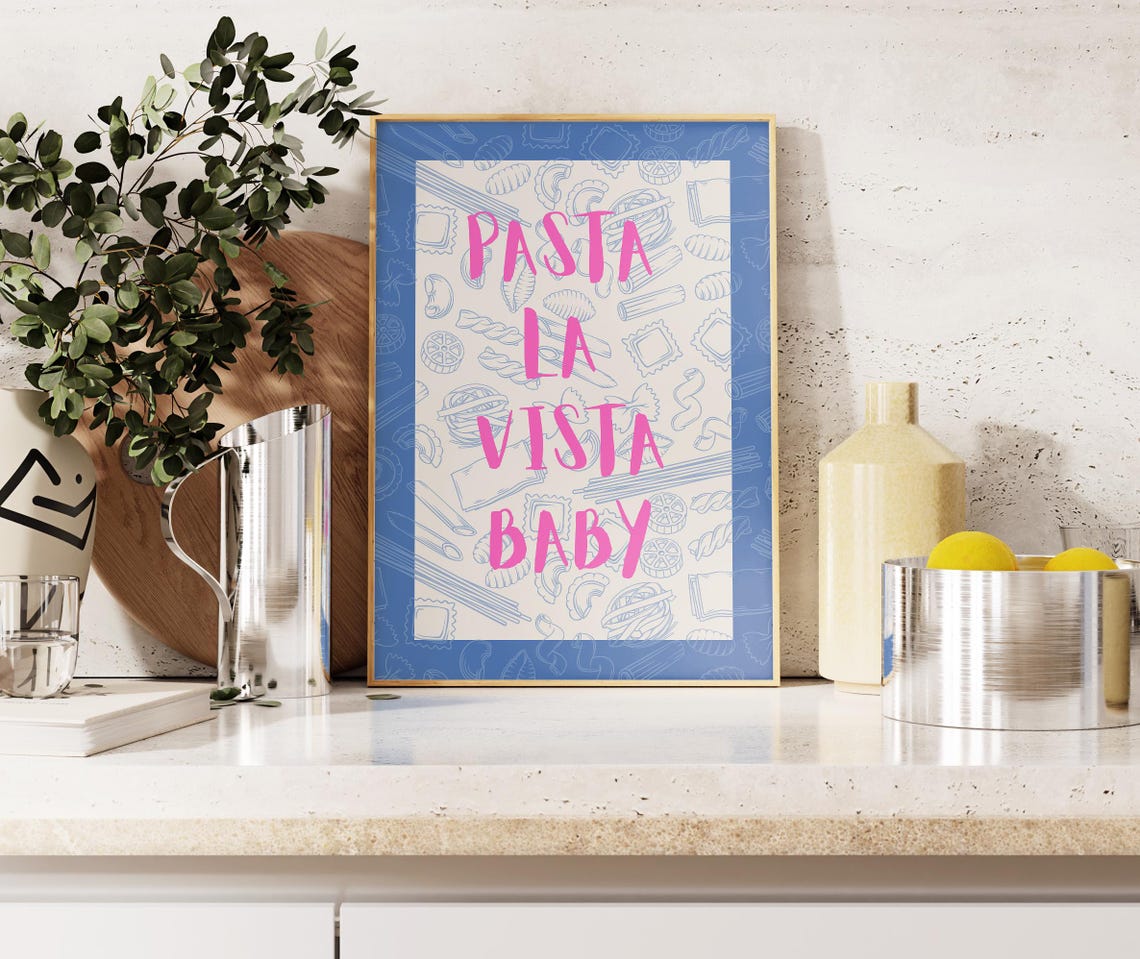 Pasta La Vista Baby Poster Pink Lettering Italian Kitchen Wall Decor - Image 4